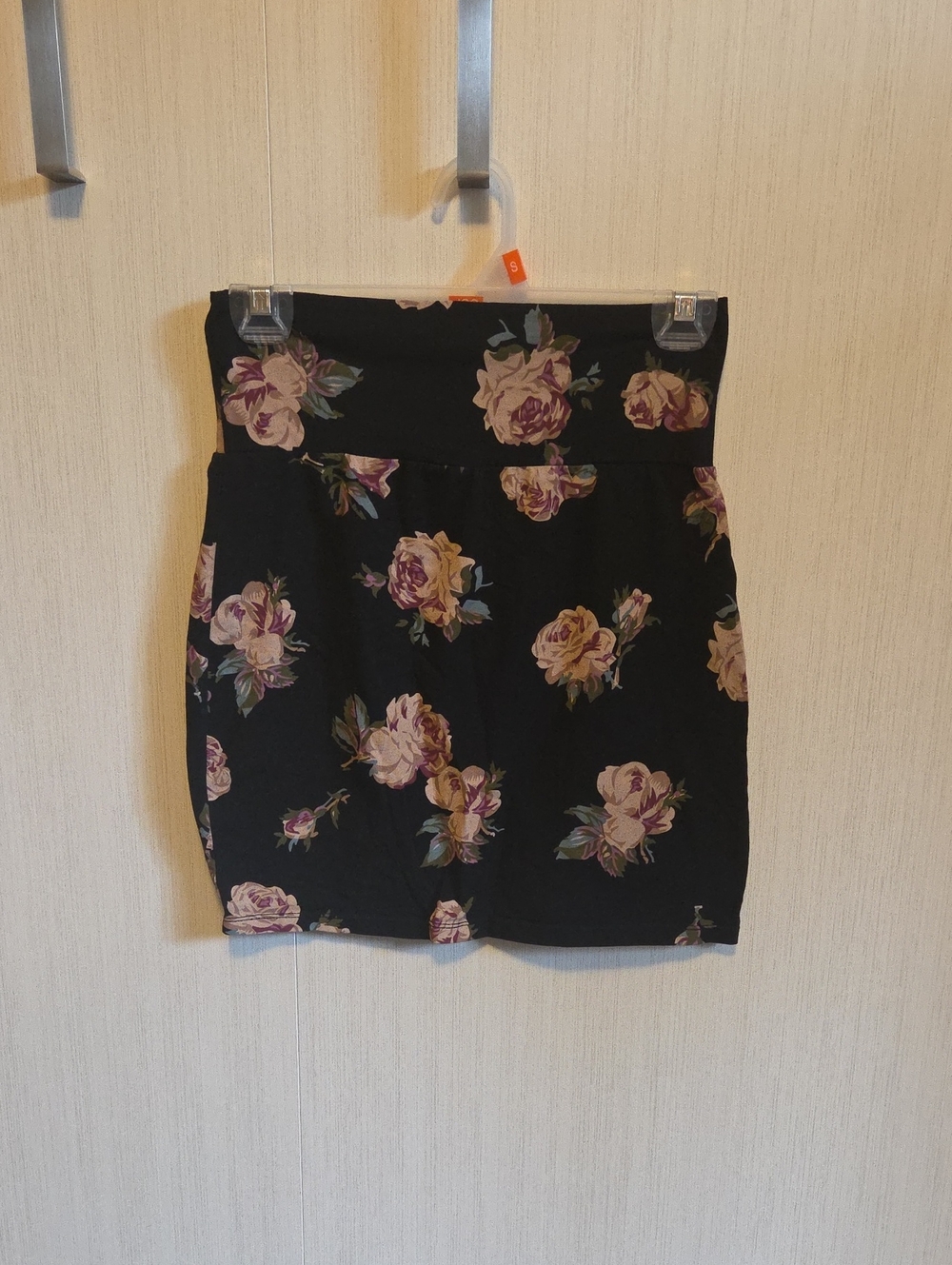 Talula Black Mini Skirt with Purple & Cream Floral Print